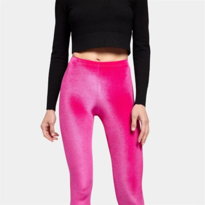 Legging velours lisse rose fuchsia femme – pantalon sport moulant vue de face