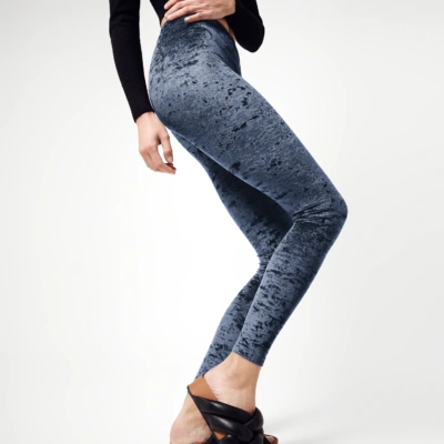 Legging Velours Frappé Bleu Allure Femme – Coupe Classique Taille Haute, Legging Chic et Confort