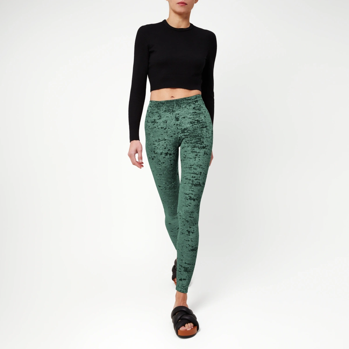 Legging Velours Frappé Vert Éternel Femme – Legging Vert Chic Coupe Classique