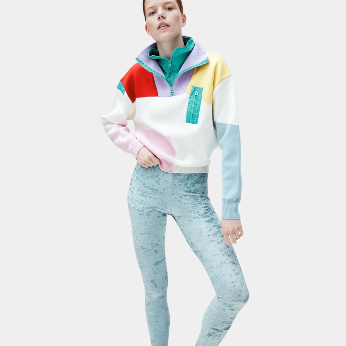 legging velours texture bleu ete femme porte face