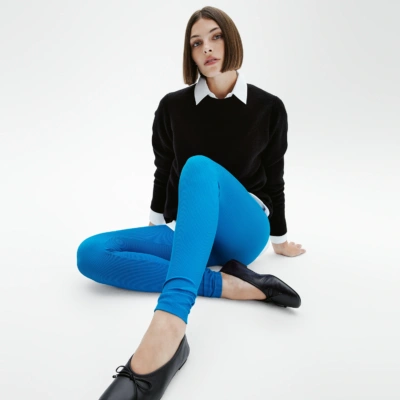 Legging côtelé Blue Jean, Coupe Classique Tenue mode casual femme, legging côtelé bleu jean confortable associé à un pull noir