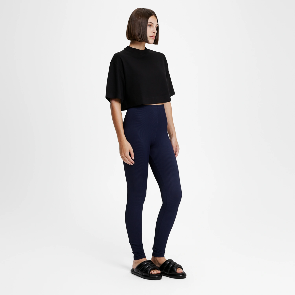 Legging effet côtelé blue night femme – vue de profil