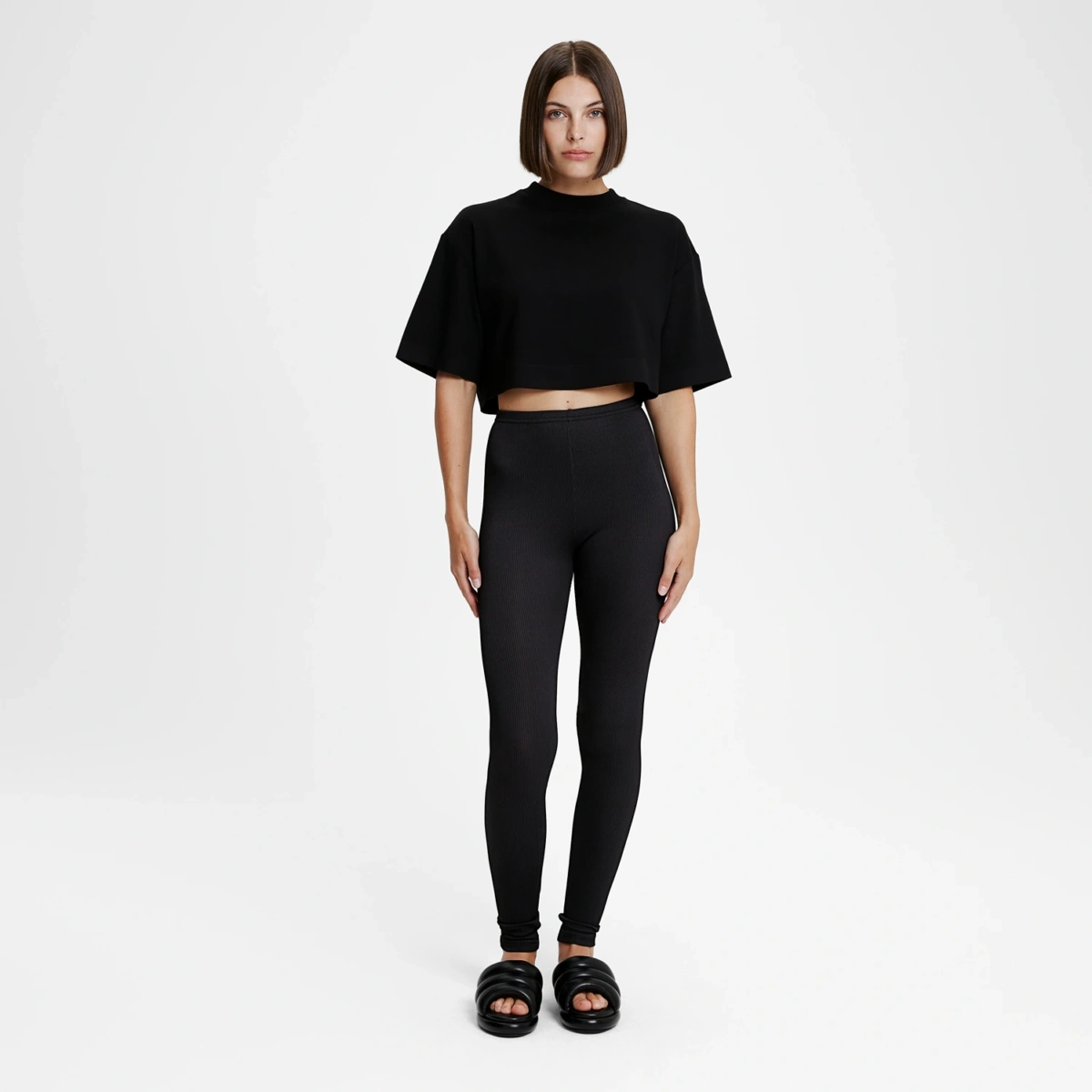 Legging effet côtelé noir new black femme – vue de face
