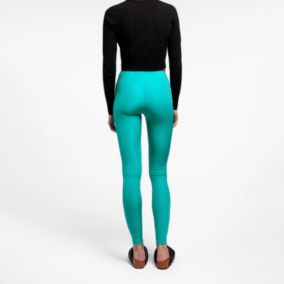 Legging satiné côtelé Emerald Green pour femme, vue de dos