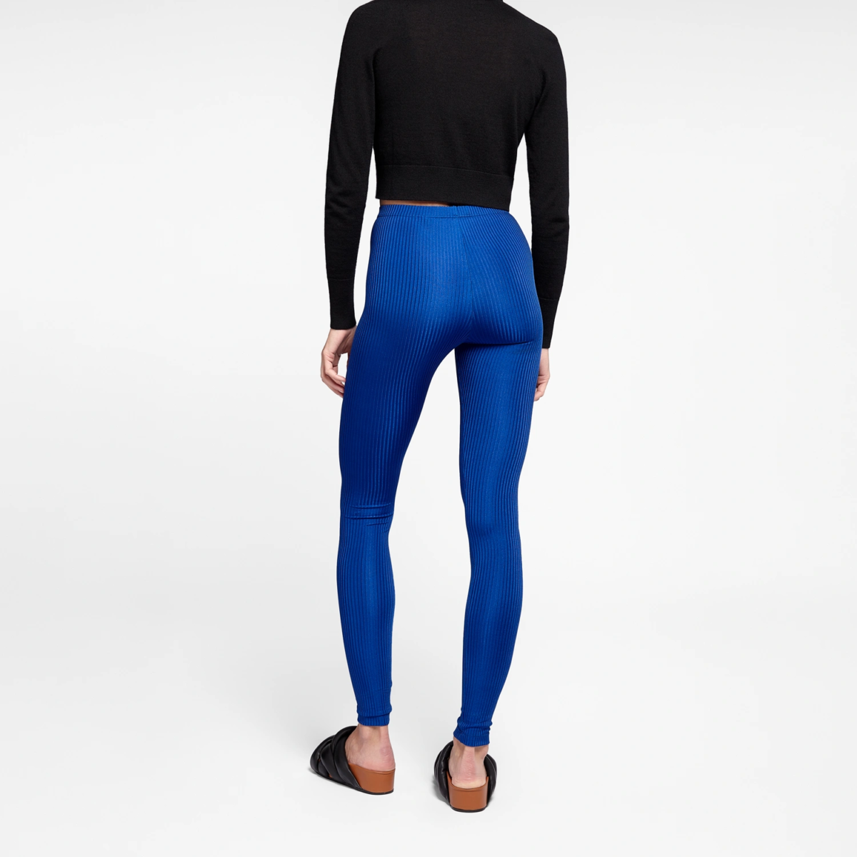 Legging satiné côtelé Magic Blue pour femme, vue de dos