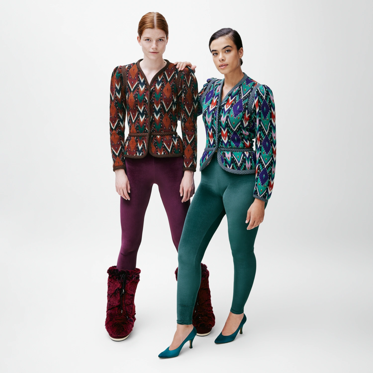 Duo de leggings velours Vert Malachite et Bordeaux Gala, style élégant et intemporel