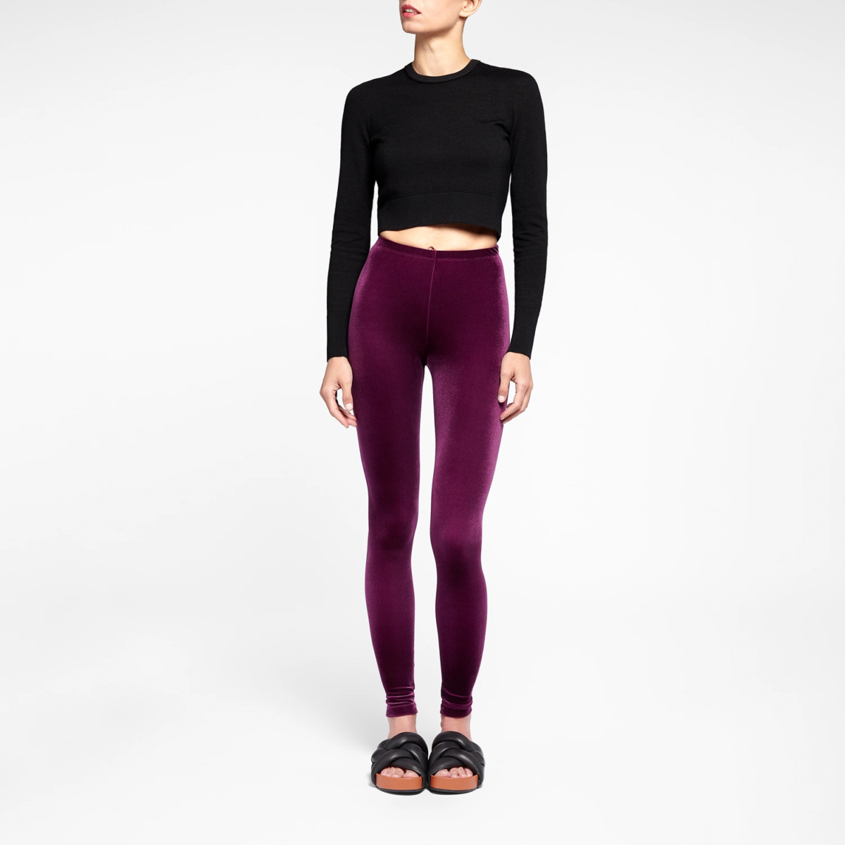 Legging en velours Bordeaux Gala pour femme, taille haute, vue face