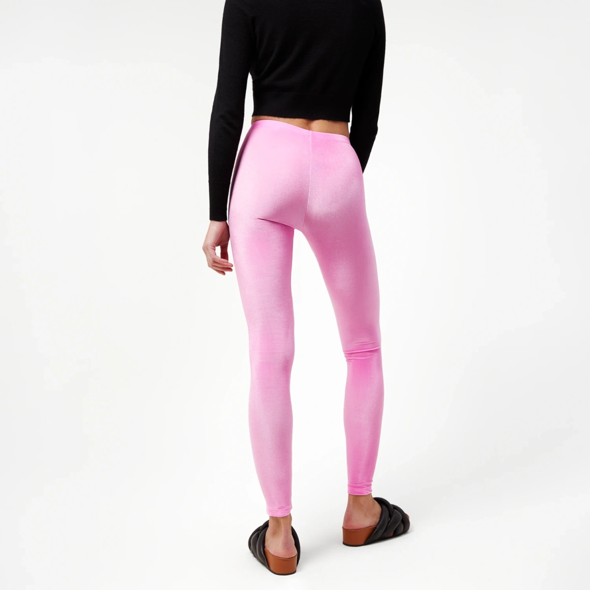 Legging velours rose pastel pour femme, vue de dos