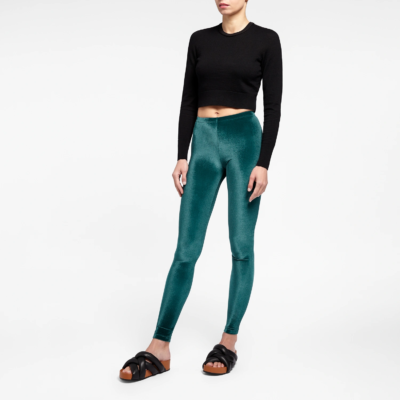 Legging en velours Vert Malachite pour femme, taille haute, vue face