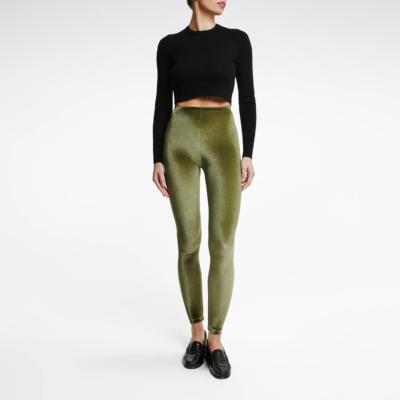 Legging velours lisse Army Green - Coupe Classique Legging velours Army Green coupe classique femme vue de face - leggings velours stretch confort chic lifestyle