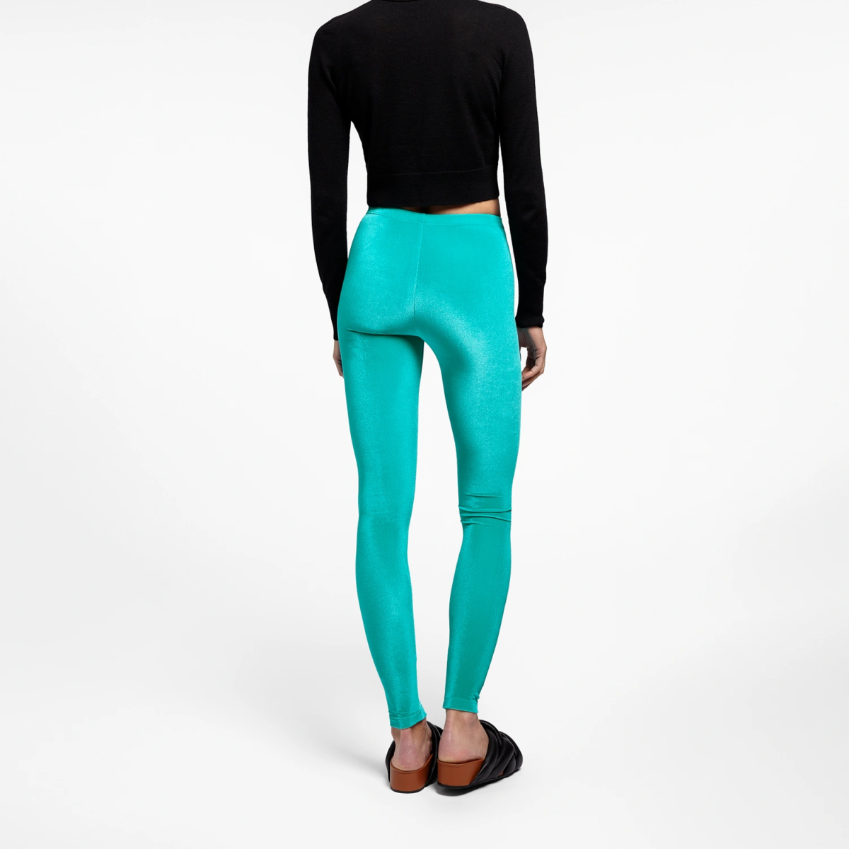 Legging velours bleu émeraude femme vue dos coupe classique en velours lisse élégant