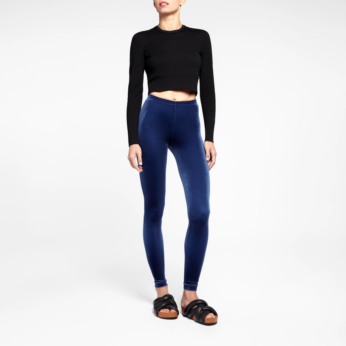 Legging en velours bleu nuit Blue Velvet, vue face