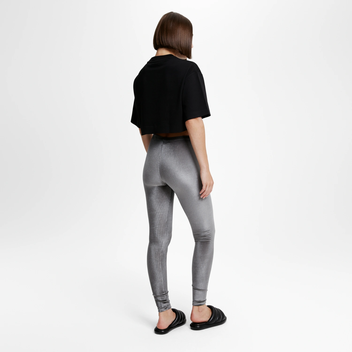 Legging velours côtelé gris profond pour femme, vu de dos
