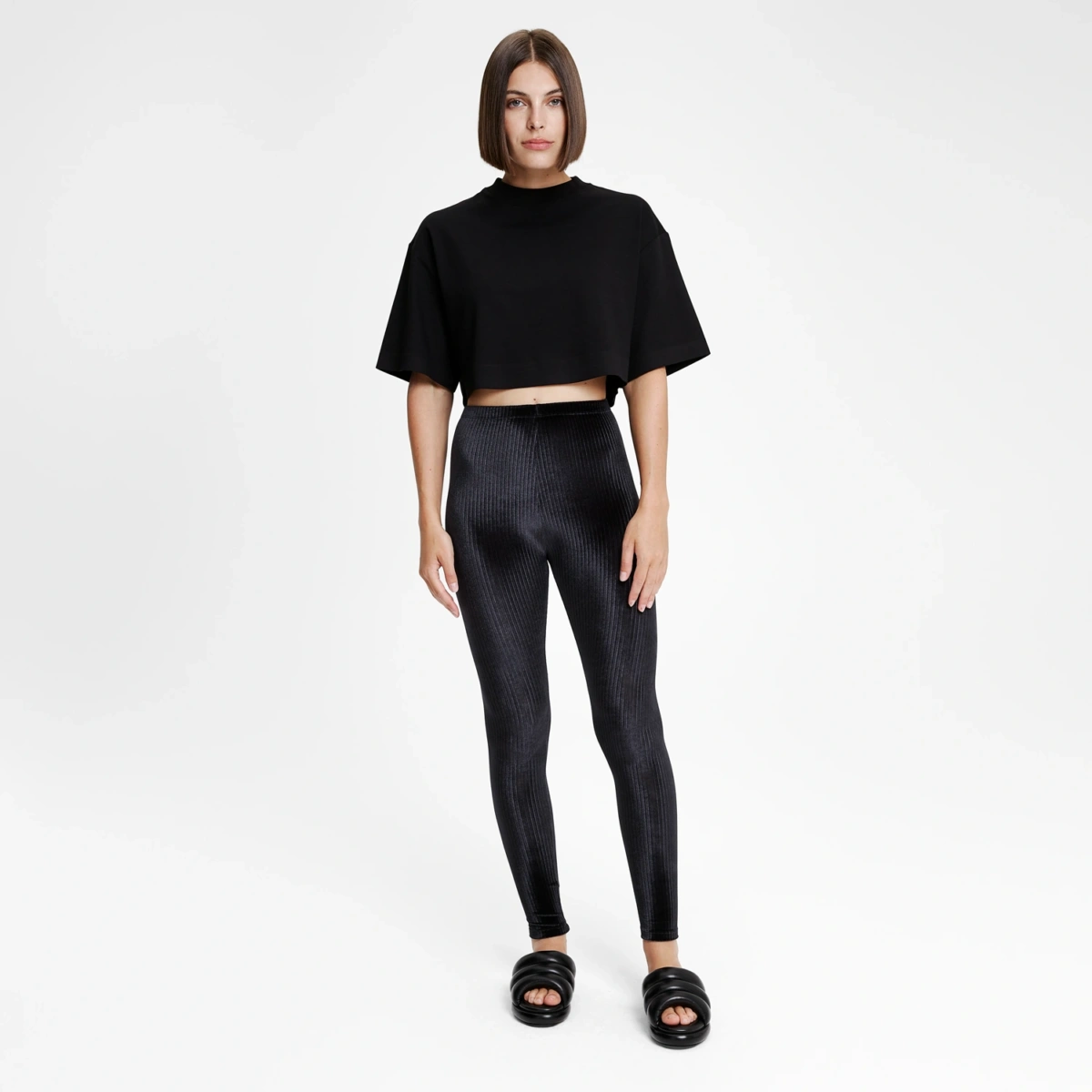 Legging en velours côtelé noir New Black pour femme, vue face