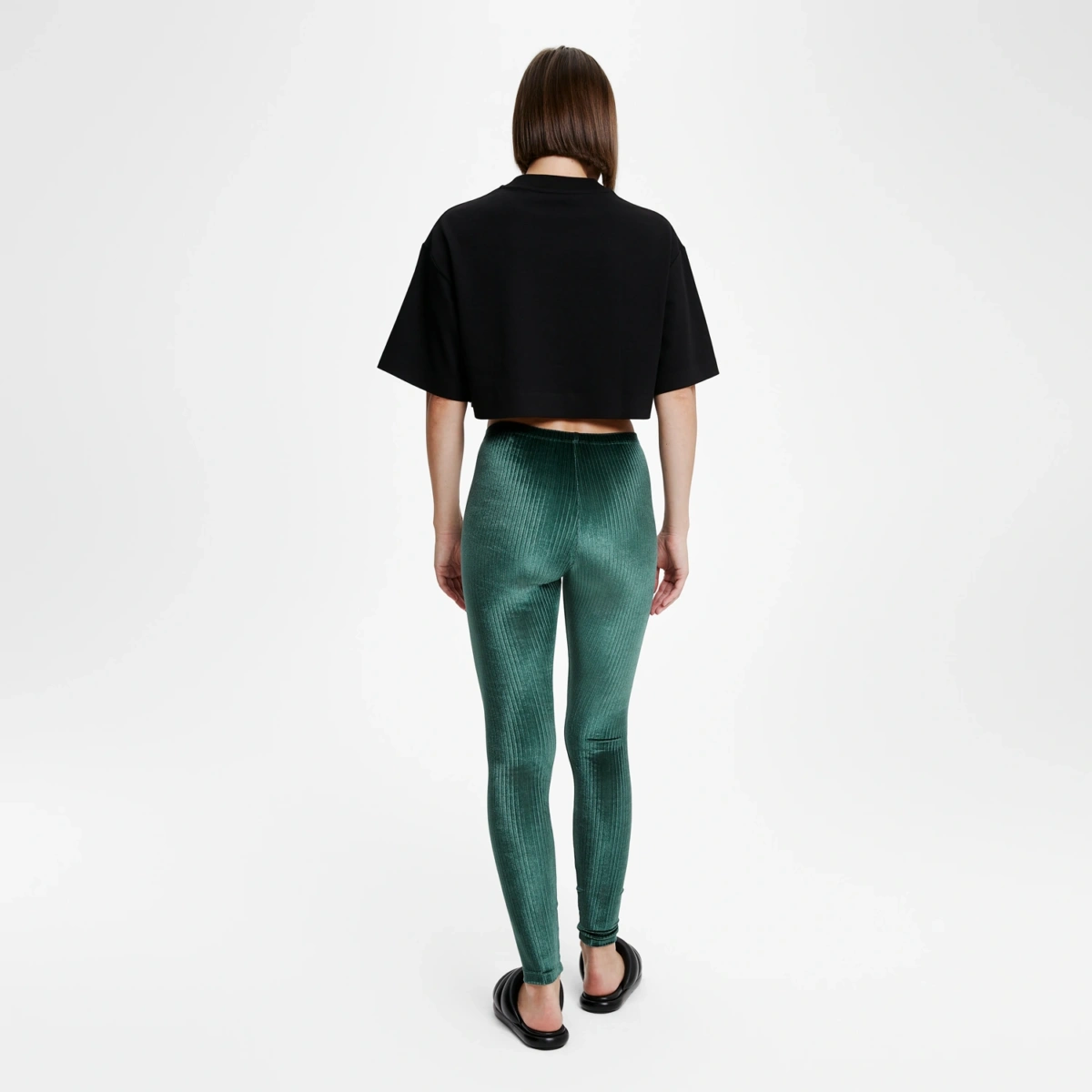 Legging velours côtelé vert malachite pour femme, vue dos