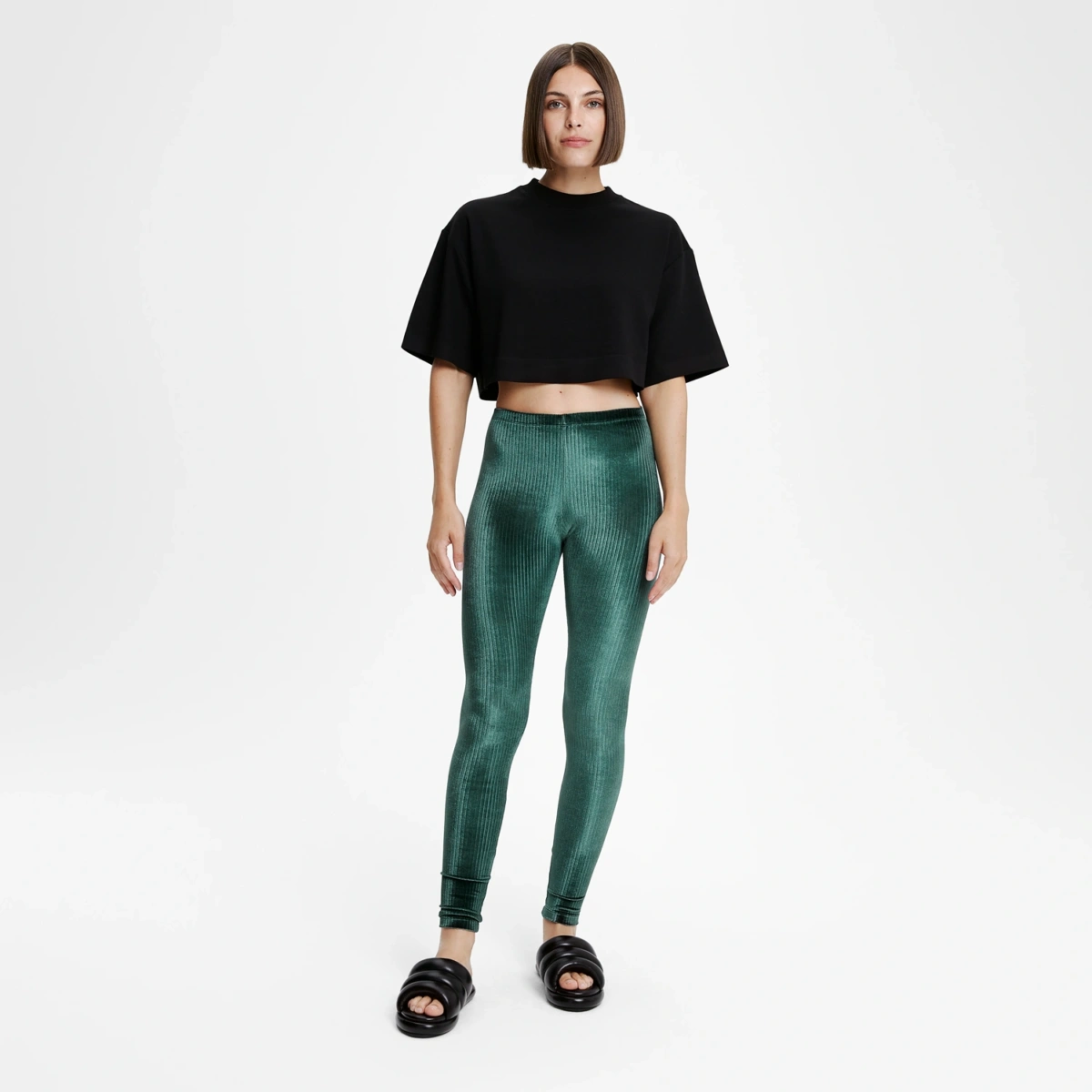 Legging velours côtelé vert malachite pour femme, vue face