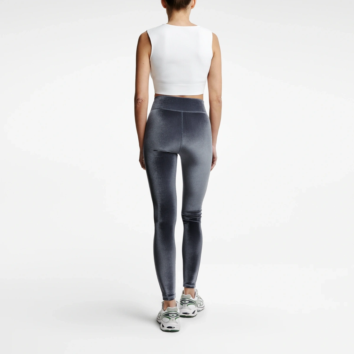Legging en velours gris anthracite, coupe sportive, vue de dos