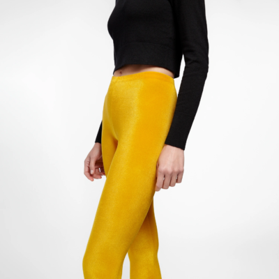 Legging velours jaune Van Gogh coupe classique zoom matière velours