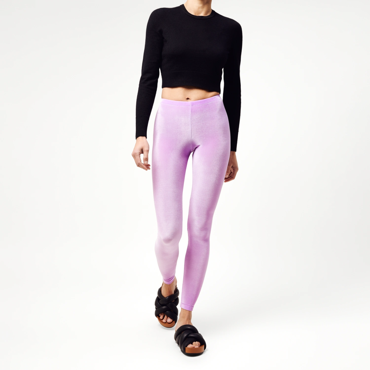 Legging velours mauve pastel pour femme, vue de face