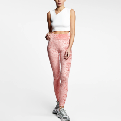 Legging velours rose corail coupe sportive femme vue de face - pantalon velours stretch mode élégante lifestyle
