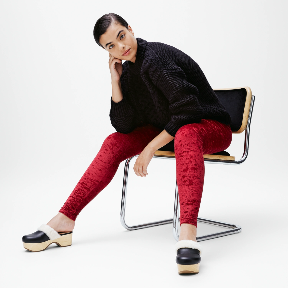 Legging en velours frappé rouge – look casual femme