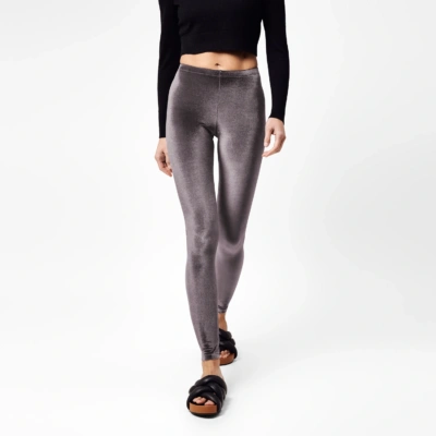 Legging femme en velours marron taupe, vue de face – Pattes de Velours