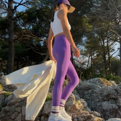 Legging velours lisse Violet Glycine, Coupe Sportive violet glycine Édition limitée