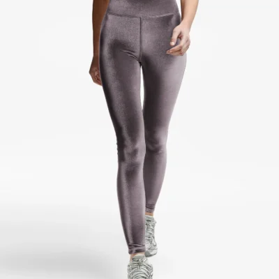 Legging velours lisse Brun Cendré, Coupe Sportive Legging pour femme en velours lisse Brun Cendré, coupe sportive, détail de face